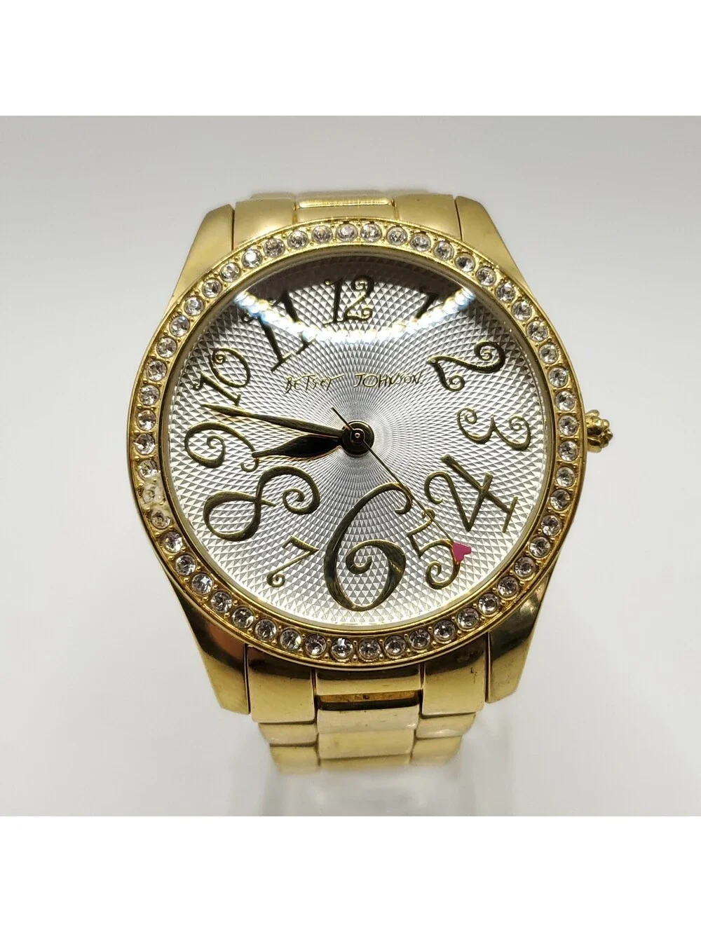 Betsey Johnson Rhinestone Bezel Gold Tone Womens Watch 39mm New Battery